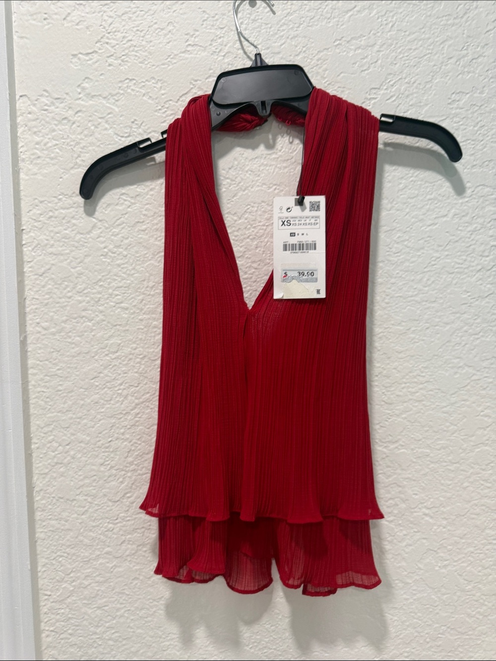 Zara Red Pleated Halter V-Neck Camisole